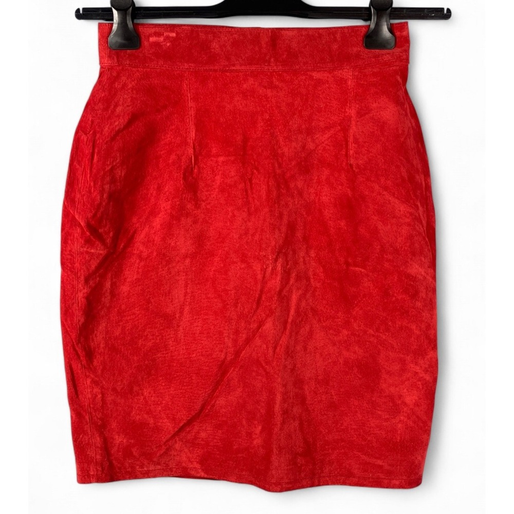 VTG NWT NOS Don't Stop Pencil Skirt VIBRANT RED SUEDE Leather 11/12, 29"Waist M